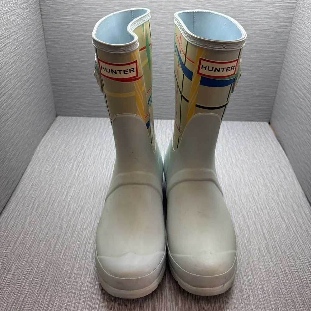 Hunter Original Short Rain Boots Tartan Plaid‎ Waterproof Wellies Womens US 7
